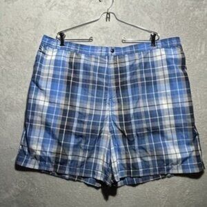 NWT Lands' End Men's Size XXL 2XL 6-Inch Inseam Blue Plaid Swim Trunks